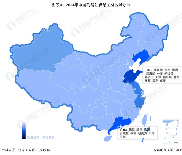 圖表4：2024年中國(guó)潤(rùn)滑油供給主體區(qū)域分布